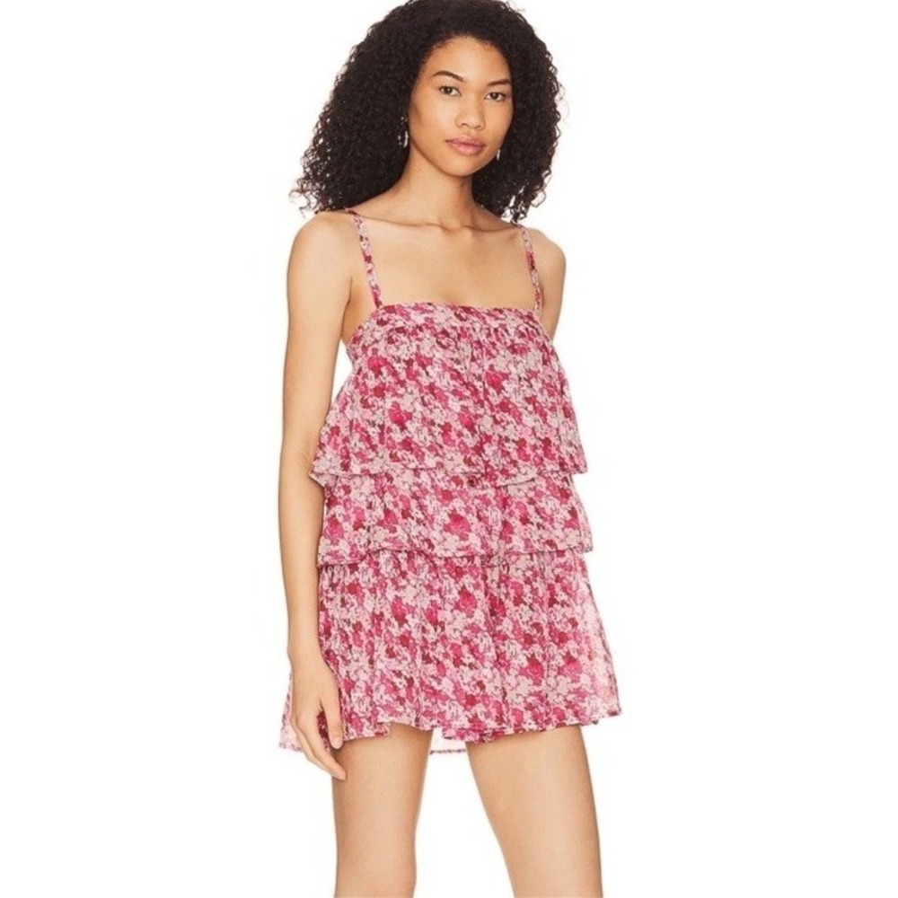 Free People Talia Tunic Top Tiered Ruffle Dress Floral Print Pink Combo Medium - Picture 2 of 12